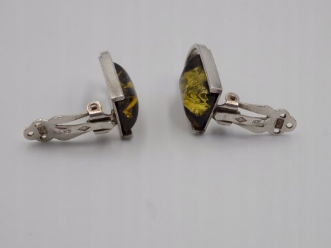 Piękne, stare, srebrne klipsy BURSZTYN - srebro 925 - VINTAGE biżuteria