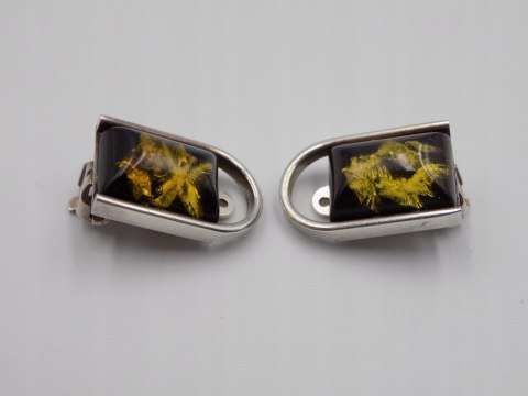 Piękne, stare, srebrne klipsy BURSZTYN - srebro 925 - VINTAGE biżuteria