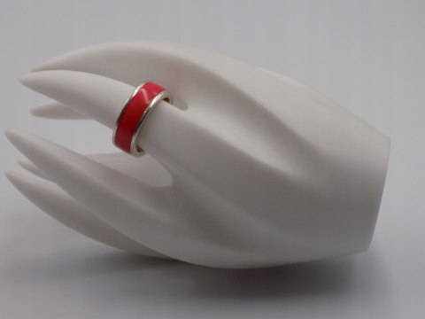 Srebrna obrączka W. Kruk - emalia czerwona roz. 17/18 srebro 925 biżuteria