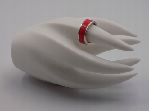 Srebrna obrączka W. Kruk - emalia czerwona roz. 17/18 srebro 925 biżuteria