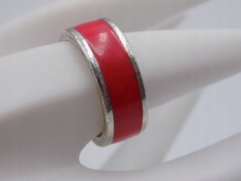 Srebrna obrączka W. Kruk - emalia czerwona roz. 17/18 srebro 925 biżuteria