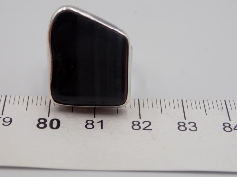 Stary damski srebrny pierścionek ONYKS PASIASTY roz. 13 srebro VINTAGE