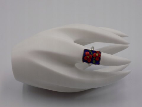 Stary, piękny, srebrny, damski pierścionek EMALIA KWIATY roz. 14 srebro