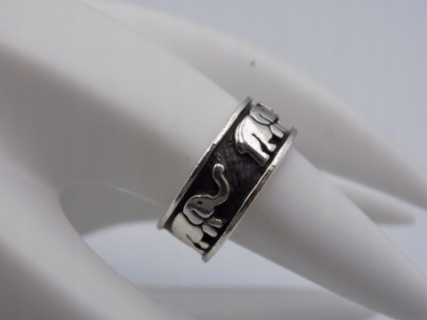 Stary srebrny piękny pierścionek obrączka SŁONIE roz. 12/13 srebro VINTAGE