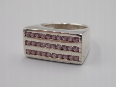 Stary, srebrny,pierścionek CYRKONIE roz. 15/16 srebro 925 VINTAGE biżuteria