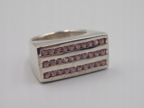 Stary, srebrny,pierścionek CYRKONIE roz. 15/16 srebro 925 VINTAGE biżuteria