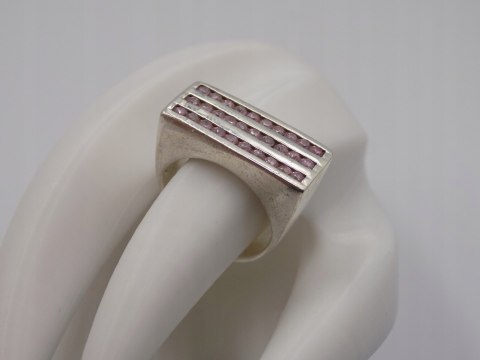 Stary, srebrny,pierścionek CYRKONIE roz. 15/16 srebro 925 VINTAGE biżuteria