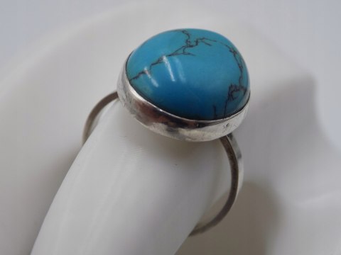 Stary, srebrny, pierścionek TURKUS roz. 16 srebro 925 VINTAGE biżuteria