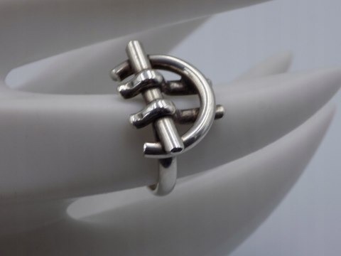 Autorski,stary,srebrny,damski pierścionek KLAMRA roz. 13 srebro 925 VINTAGE