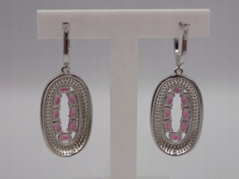 Bajeczne, srebrne, damskie kolczyki CYRKONIE róż - srebro 925 - biżuteria