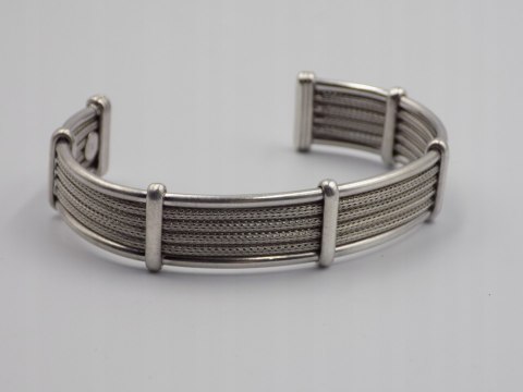 Piękna, damska, srebrna bransoletka BANGLA otwarta LISI OGON - srebro 925