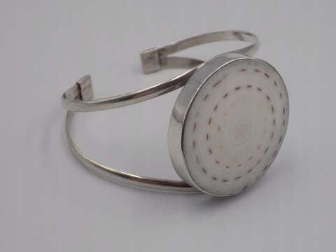 Piękna, damska, srebrna bransoletka BANGLA otwarta MUSZLA - srebro 925