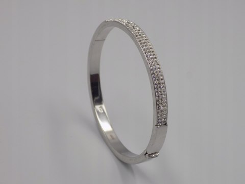 Piękna, srebrna, damska, bransoletka - BANGLA - KOŁO otwierane - cyrkonie