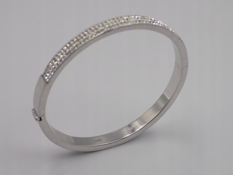 Piękna, srebrna, damska, bransoletka - BANGLA - KOŁO otwierane - cyrkonie