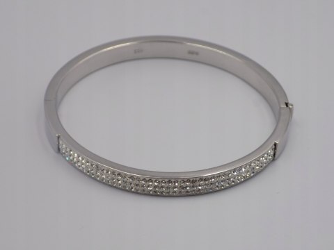 Piękna, srebrna, damska, bransoletka - BANGLA - KOŁO otwierane - cyrkonie