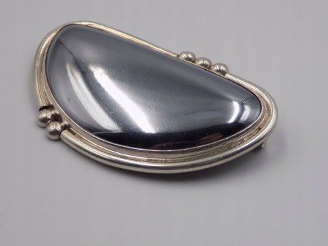 Piękna, stara, damska, duża, srebrna broszka HEMATYT - srebro 925