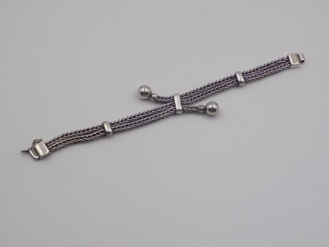 Piękna, stara, damska, srebrna bransoletka - KULKI - lisi ogon - srebro 925