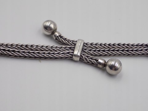 Piękna, stara, damska, srebrna bransoletka - KULKI - lisi ogon - srebro 925