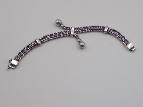 Piękna, stara, damska, srebrna bransoletka - KULKI - lisi ogon - srebro 925