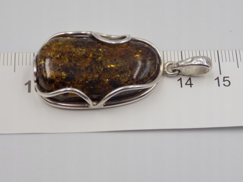 Piękny, damski srebrny wisiorek / zawieszka - BURSZTYN - srebro 925