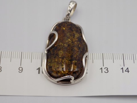 Piękny, damski srebrny wisiorek / zawieszka - BURSZTYN - srebro 925
