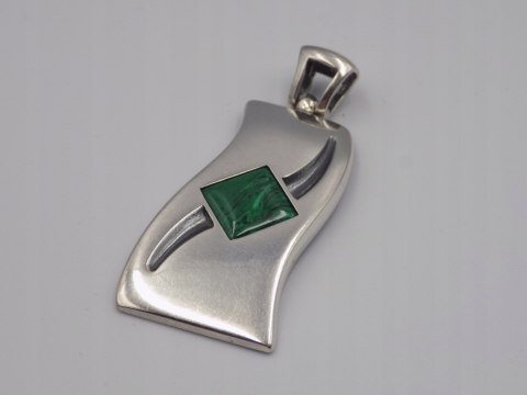 Piękny, damski srebrny wisiorek, zawieszka z malachitem - srebro 925