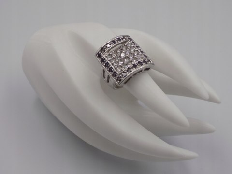 Piękny, duży, srebrny pierścionek z cyrkoniami - srebro 925 roz. 17