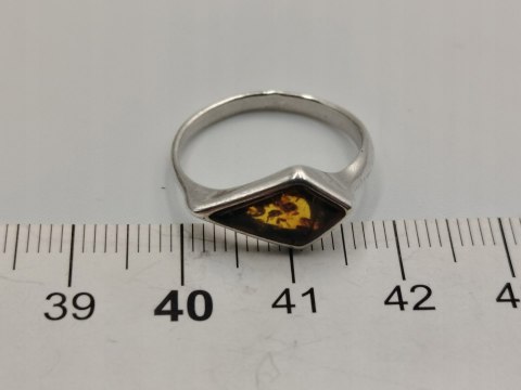 Piękny stary srebrny damski pierścionek BURSZTYN r.15 biżuteria VINTAGE