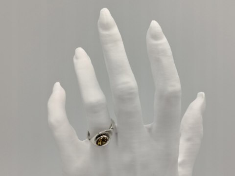 Piękny stary srebrny damski pierścionek BURSZTYN r.18 biżuteria VINTAGE