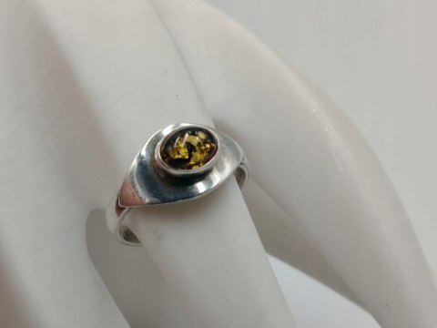 Piękny stary srebrny damski pierścionek BURSZTYN r.18 biżuteria VINTAGE