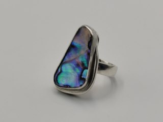 Piękny stary srebrny damski pierścionek MUSZLA ABALONE r.17 biżuteria