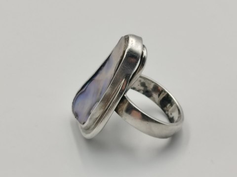 Piękny stary srebrny damski pierścionek MUSZLA ABALONE r.17 biżuteria