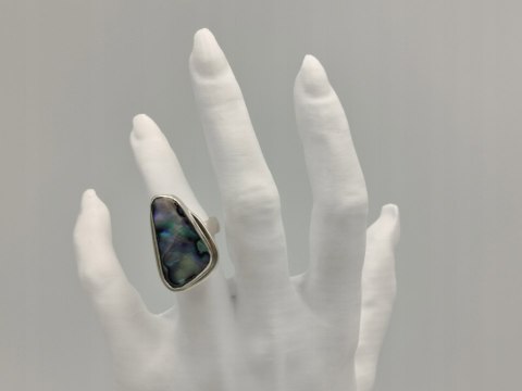 Piękny stary srebrny damski pierścionek MUSZLA ABALONE r.17 biżuteria