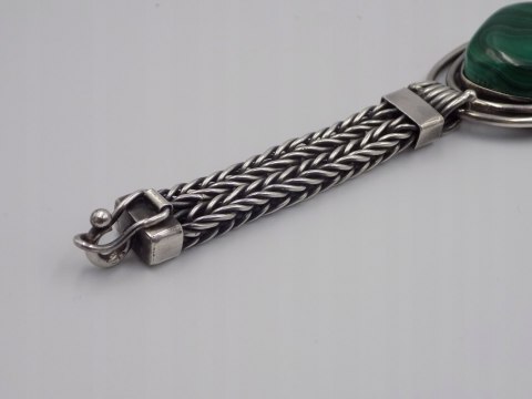 Stara, srebrna, damska, bransoletka - malachit - srebro 925, w: 63,94 g.