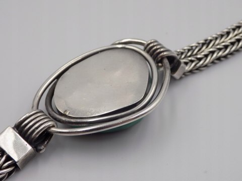 Stara, srebrna, damska, bransoletka - malachit - srebro 925, w: 63,94 g.