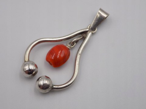 Stary, piękny, damski, srebrny wisiorek / zawieszka KORAL srebro VINTAGE