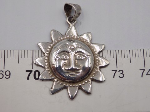 Stary, piękny, damski, srebrny wisiorek / zawieszka SŁOŃCE srebro VINTAGE