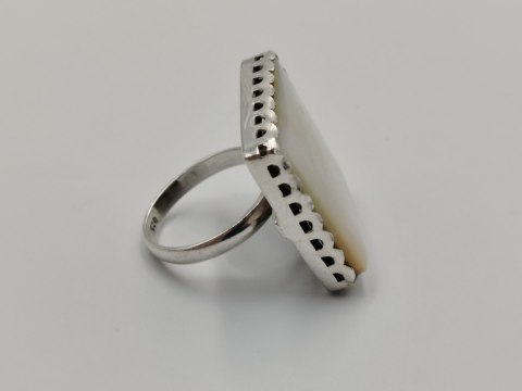 Stary piękny srebrny damski pierścionek MASA PERŁOWA r.17 biżuteria VINTAGE