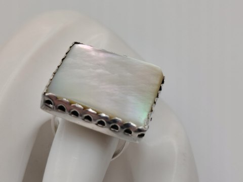 Stary piękny srebrny damski pierścionek MASA PERŁOWA r.17 biżuteria VINTAGE