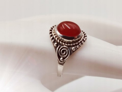 Piękny srebrny damski pierścionek KABOSZON KARNEOL r.16 VINTAGE biżuteria