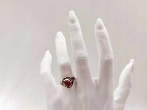 Piękny srebrny damski pierścionek KABOSZON KARNEOL r.16 VINTAGE biżuteria