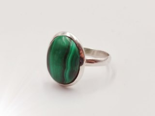 Piękny srebrny damski pierścionek KABOSZON MALACHIT r.16 VINTAGE biżuteria