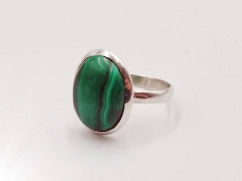 Piękny srebrny damski pierścionek KABOSZON MALACHIT r.16 VINTAGE biżuteria