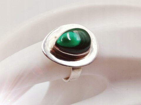 Piękny srebrny damski pierścionek KABOSZON MALACHIT r.16 VINTAGE biżuteria