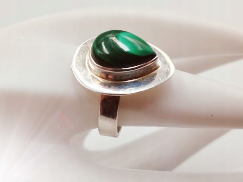 Piękny srebrny damski pierścionek KABOSZON MALACHIT r.16 VINTAGE biżuteria