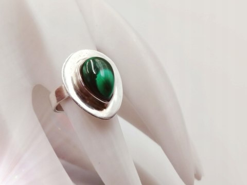 Piękny srebrny damski pierścionek KABOSZON MALACHIT r.16 VINTAGE biżuteria
