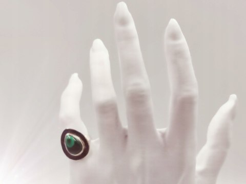 Piękny srebrny damski pierścionek KABOSZON MALACHIT r.16 VINTAGE biżuteria