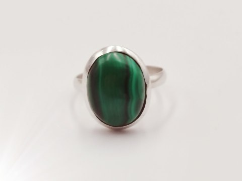 Piękny srebrny damski pierścionek KABOSZON MALACHIT r.16 VINTAGE biżuteria