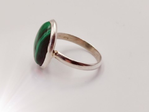 Piękny srebrny damski pierścionek KABOSZON MALACHIT r.16 VINTAGE biżuteria