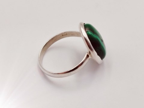 Piękny srebrny damski pierścionek KABOSZON MALACHIT r.16 VINTAGE biżuteria